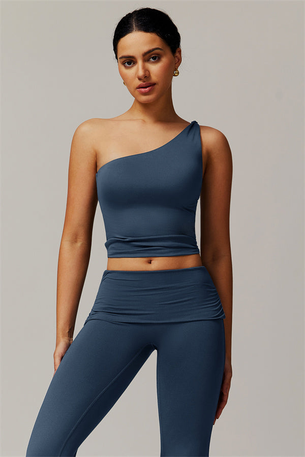 The Luxe One-Shoulder Crop Top Flared Leggings 2-Piece Set