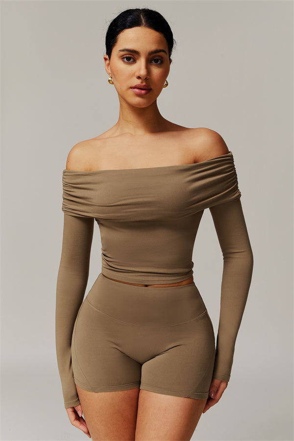 The Luxe Ruched Long Sleeve Off-Shoulder Top Shorts 2-Piece Set