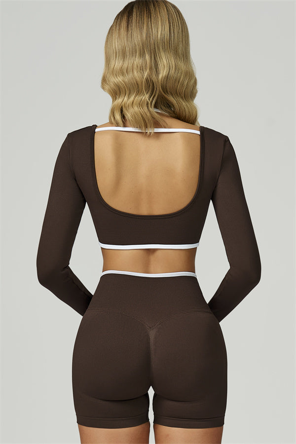 The Prime Line Long Sleeve Crop Top Shorts 2-Piece Set