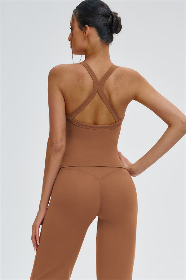The Slate Cross Back Top Flared Leggings 2-Piece Set