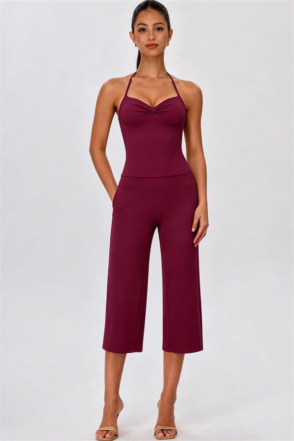The Energize Halter Tank Top Wide Leg Crop 2-Piece Set