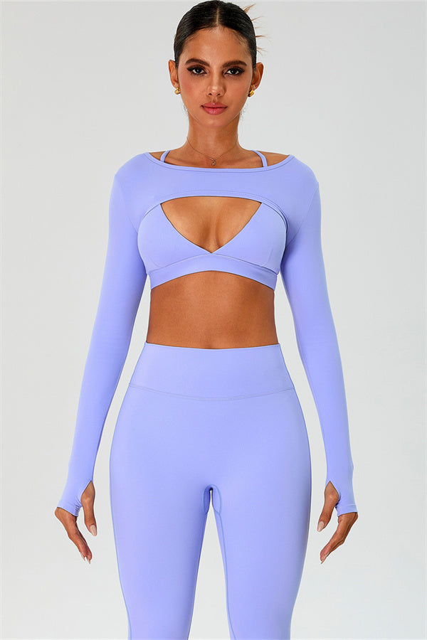The Ember Sports Bra Crop Top Flared Leggings 3-Piece Set
