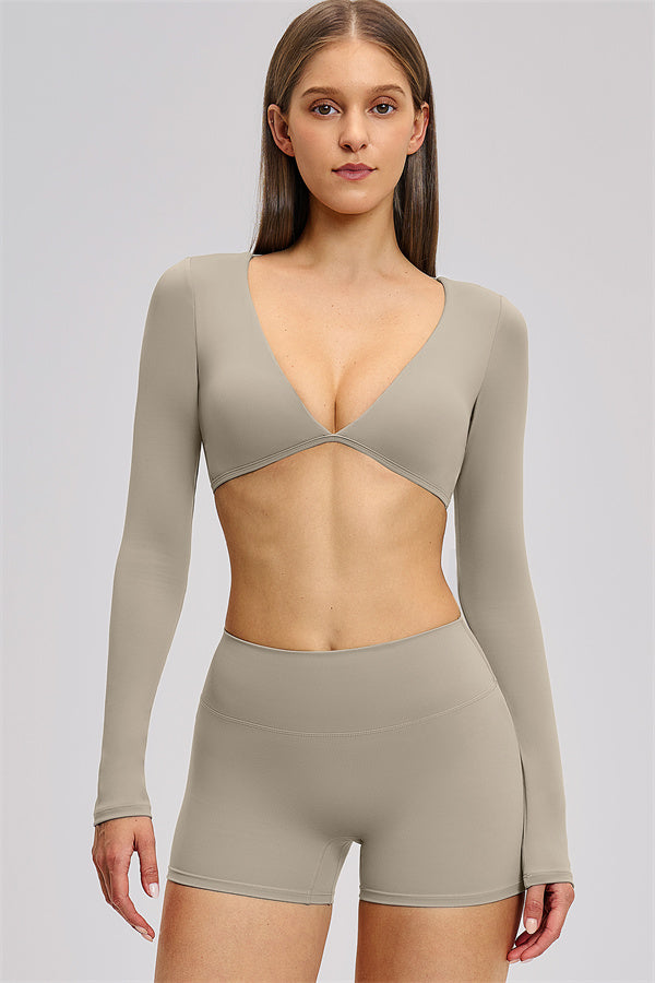 The Zestful Long Sleeve Crop Top Shorts 2-Piece Set