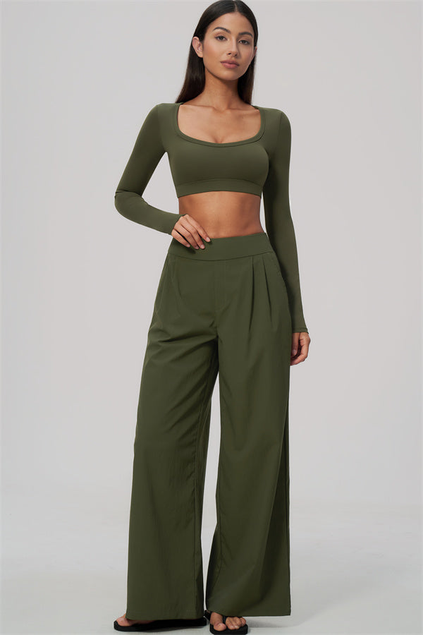 The Amity Long Sleeve Crop Top Wide-Leg Pants 2-Piece Set