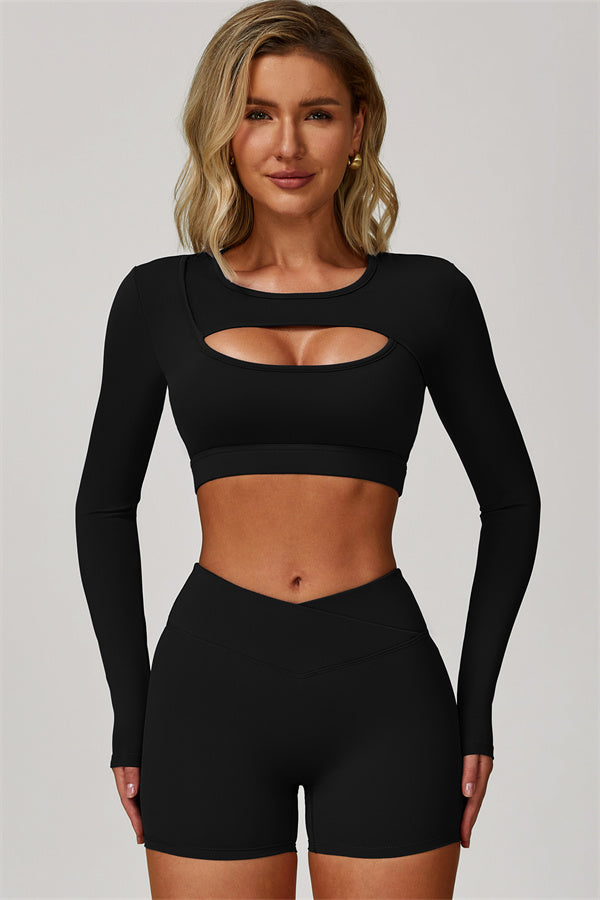 The Lavish Long Sleeve Cut-out Crop Top Shorts 2-Piece Set