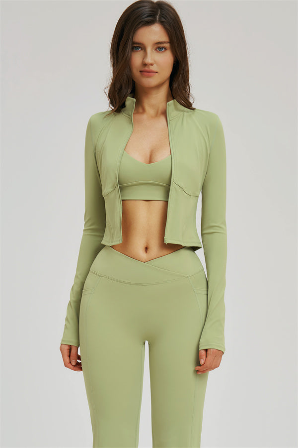 The Sizzle Zip Jacket Sports Bra Flared Leggings 3-Piece Set