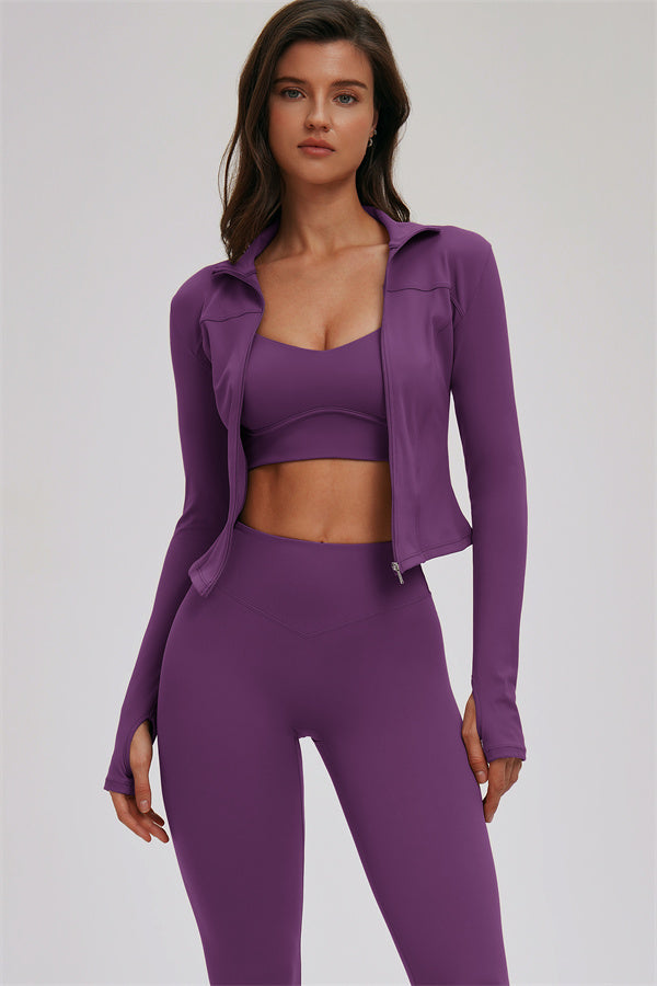 The Kinetic Zip Jacket Cross Back Sports Bra Leggings 3-Piece Set