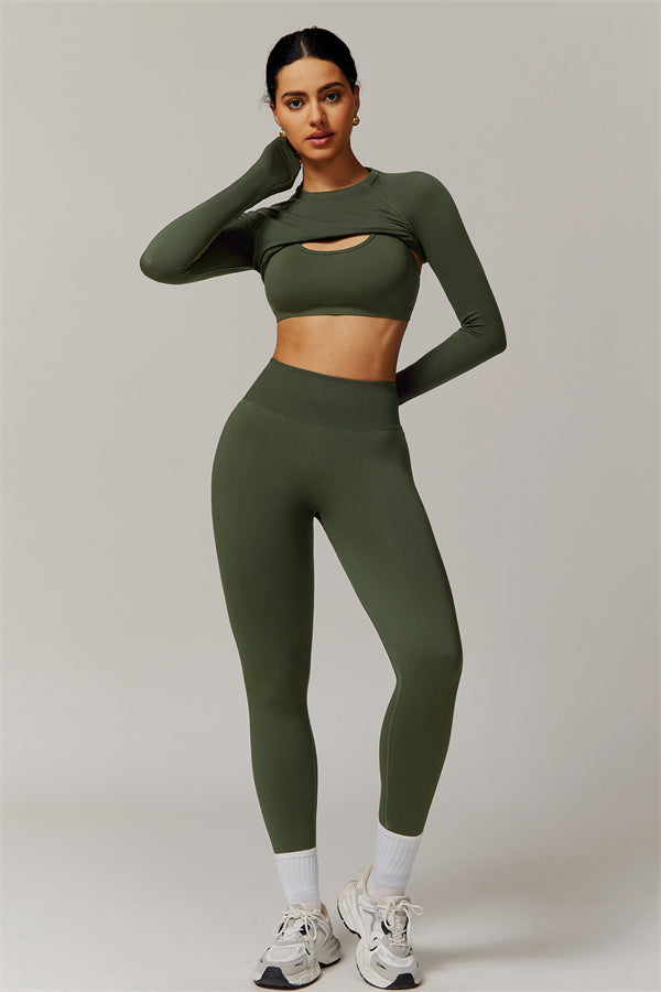 The Ethereal Long Sleeve T-shirt Sports Bra Leggings 3-Piece Set