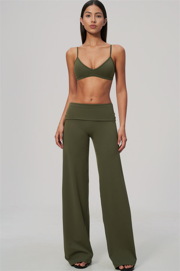 The Amity Sports Bra Straight Leg Pants Foldover Waist 2-Piece Set