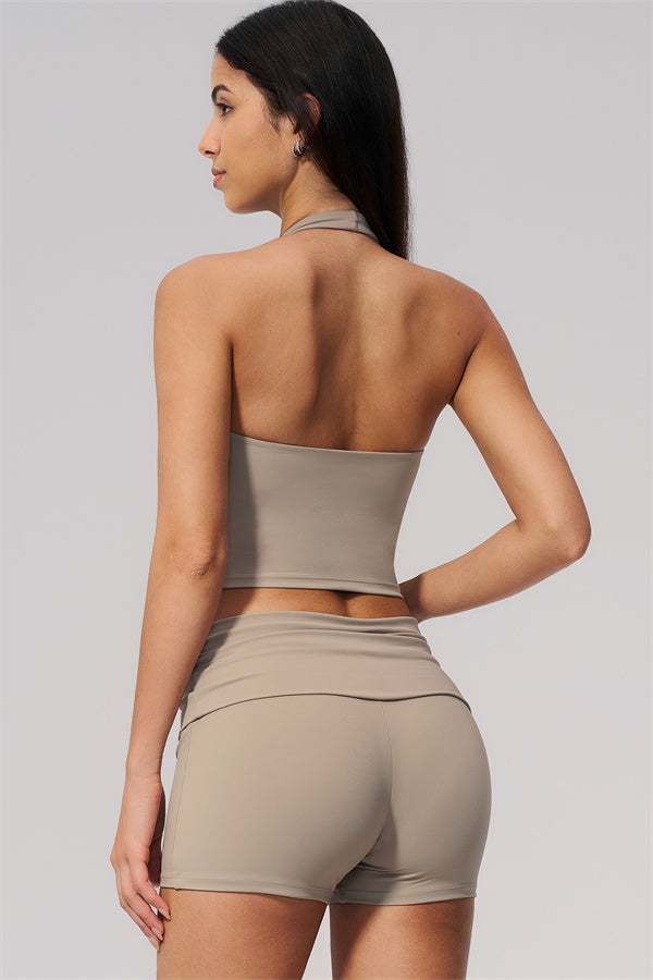 The Twirl Wide Strap Halter Crop Top Shorts 2-Piece Set