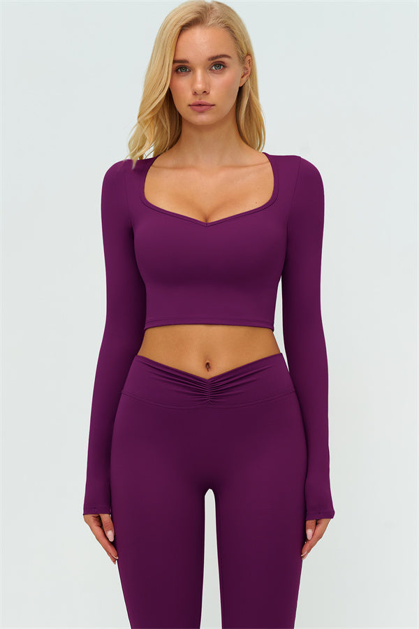 The Lushness Long Sleeve Crop Top Flared Leggings 2-Piece Set