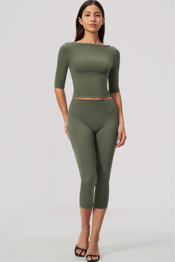 The Flow Motion Half-Sleeve T-Shirt Capri Leggings 2-Piece Set