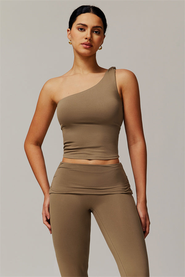 The Luxe One-Shoulder Crop Top Flared Leggings 2-Piece Set