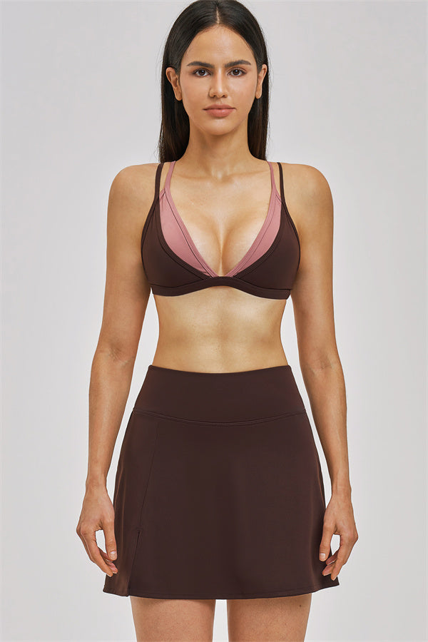 The Seraphine Layered V Sports Bra Skirt 2-Piece Set