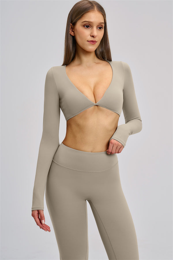 The Zestful Long Sleeve Crop Top Flared Leggings 2-Piece Set