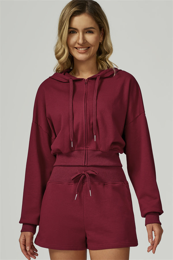 The FlexFit Crop Hoodie Shorts 2-Piece Set